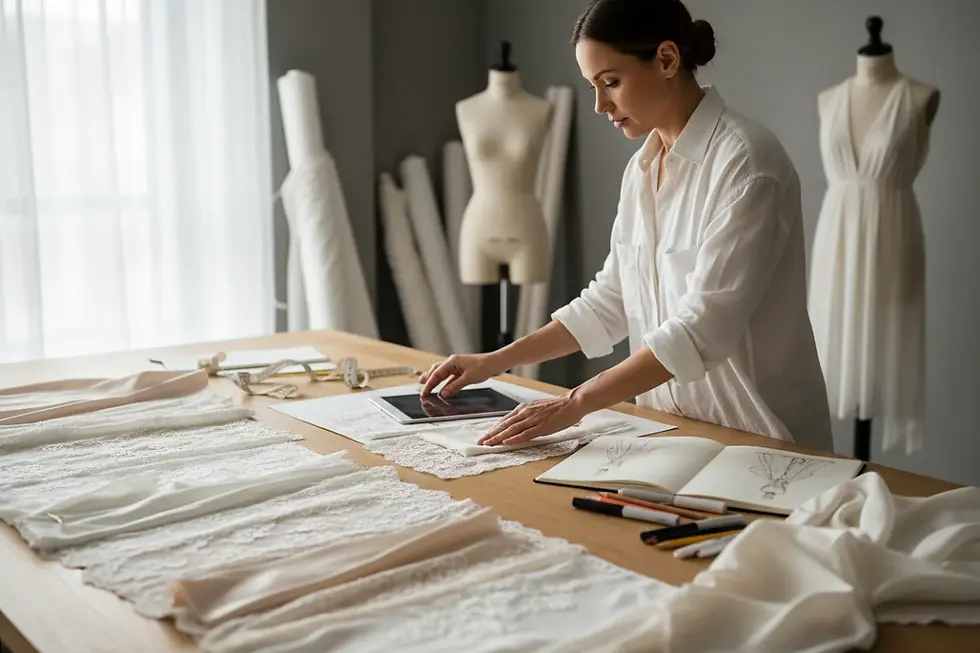 Planejamento com suporte de um fabricante de vestidos de noiva flexível.