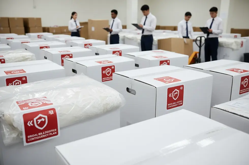 Plan de secours logistique mariage pour l'expédition rapide de robes de mariée.