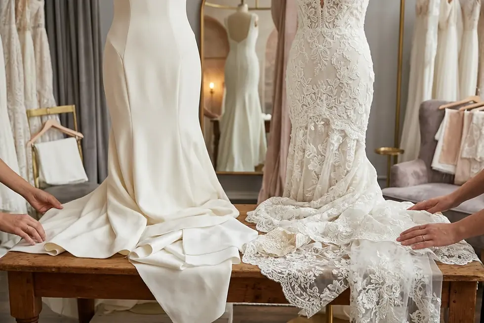 Fabric textures and lace detailing on fitted bridal dresses wholesale