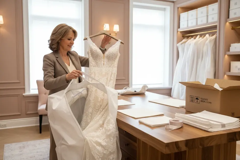 Bridal boutique receiving gown packed according to bridal gown export packaging standards