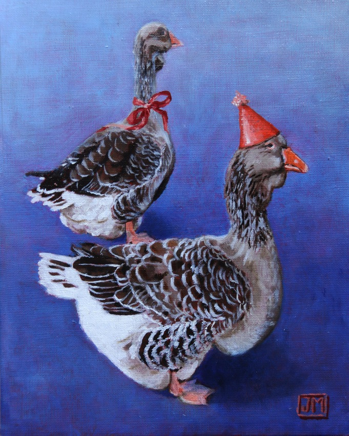 Feestganzen - olieverf op linnen - 24x30cm