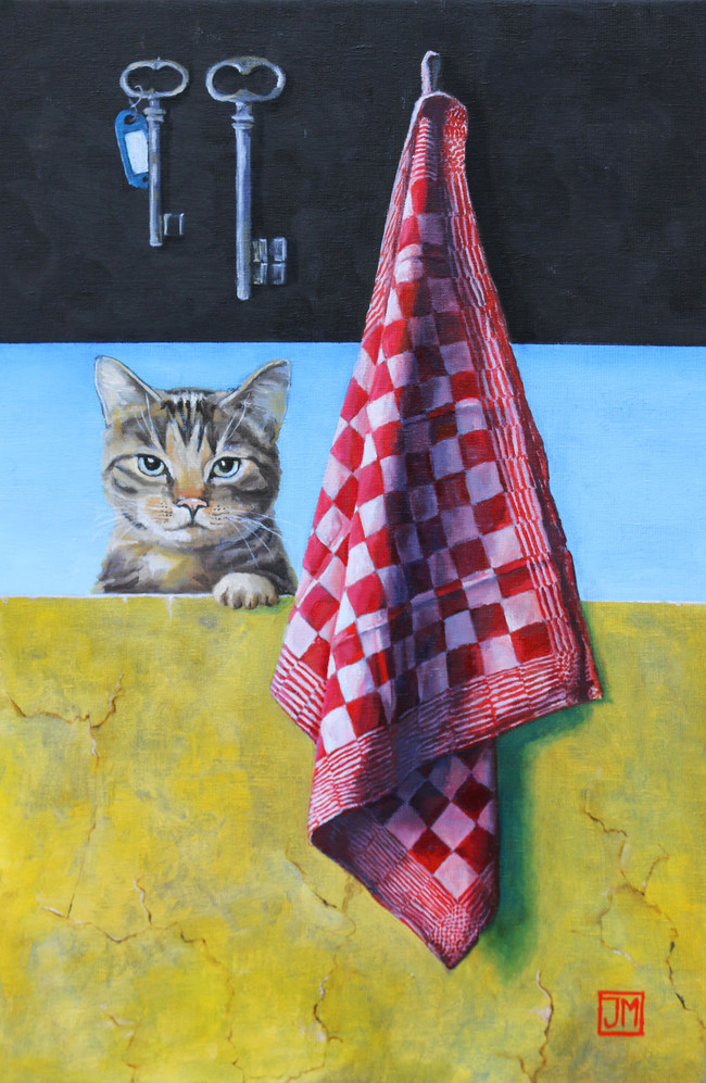 Poes met pompdoek - olieverf op linnen - 40X60cm