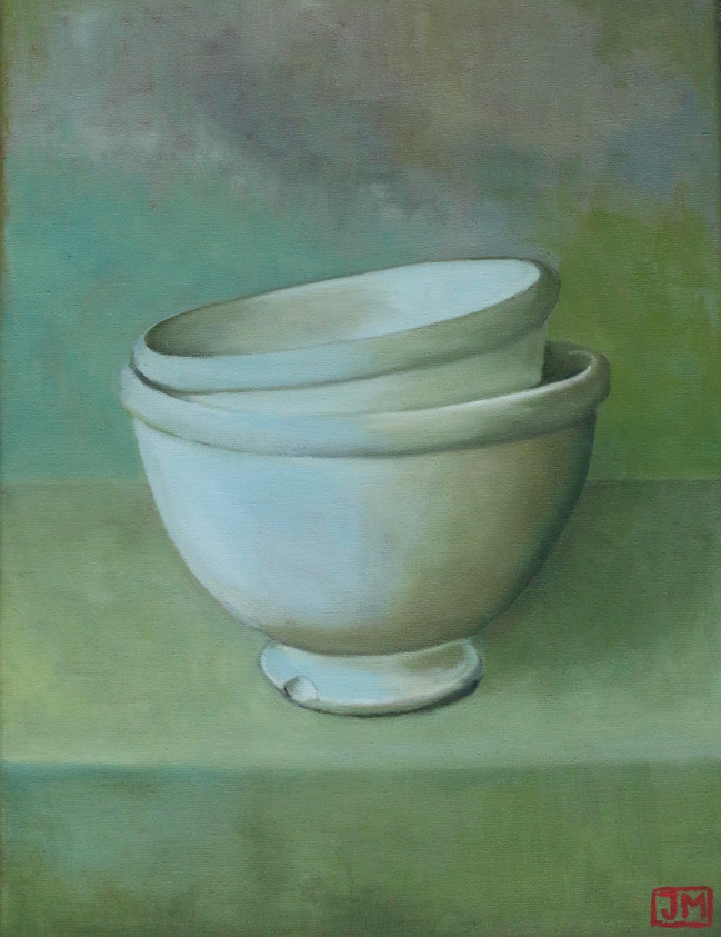 2 oude kommen - olieverf op doek - 30x40cm