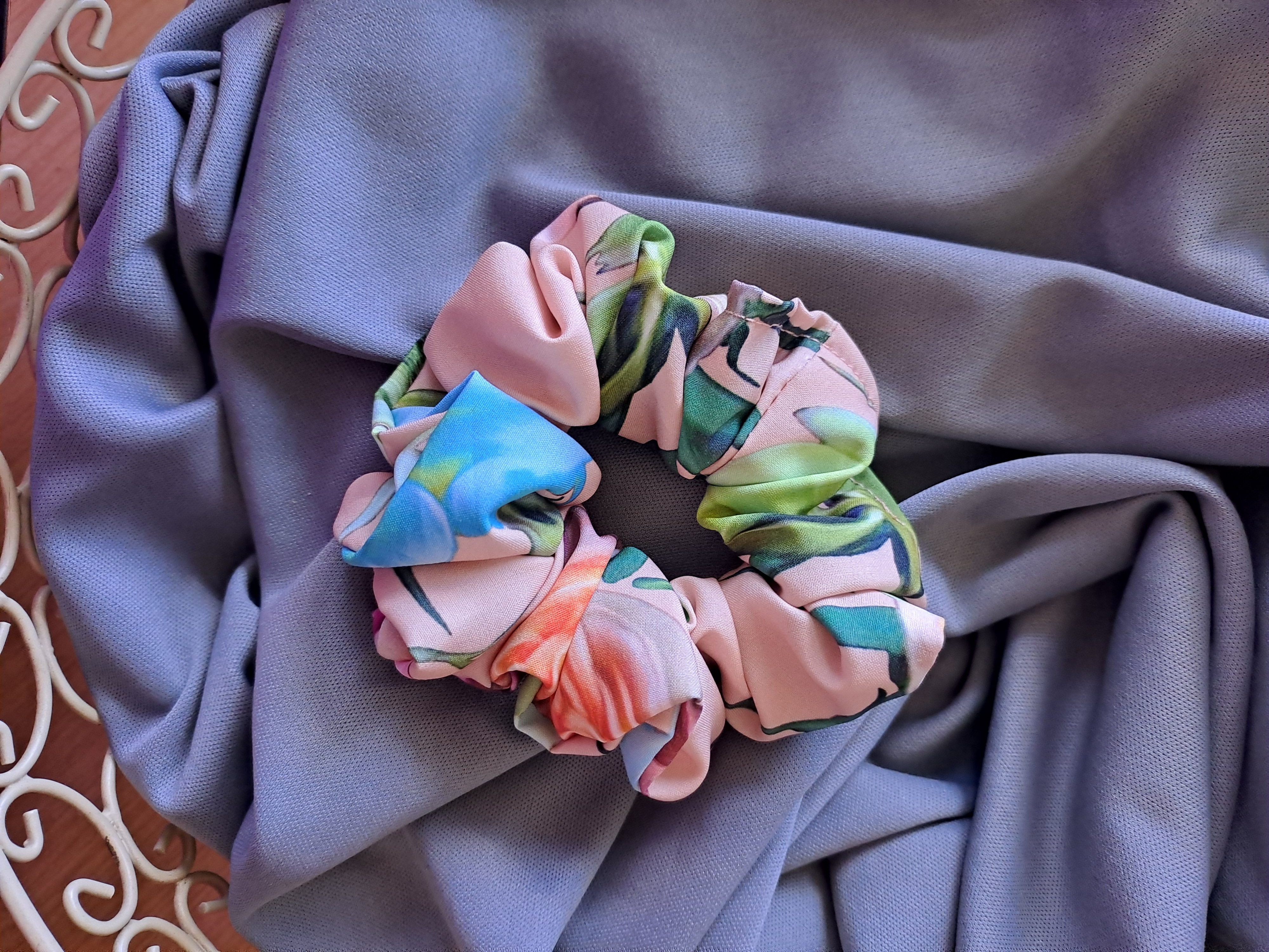 Scrunchie - Floral Design - Peach