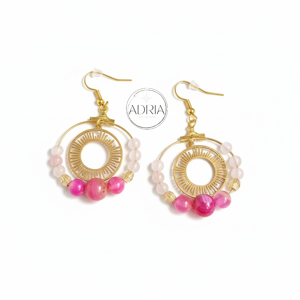 Boucles d'oreilles pour femme en perles de Quartz rose -  ref: QUA02