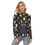 Thumbnail: Cartoonish, Long-sleeved cat-print turtleneck top. Most of the cats are black, white, and gray.