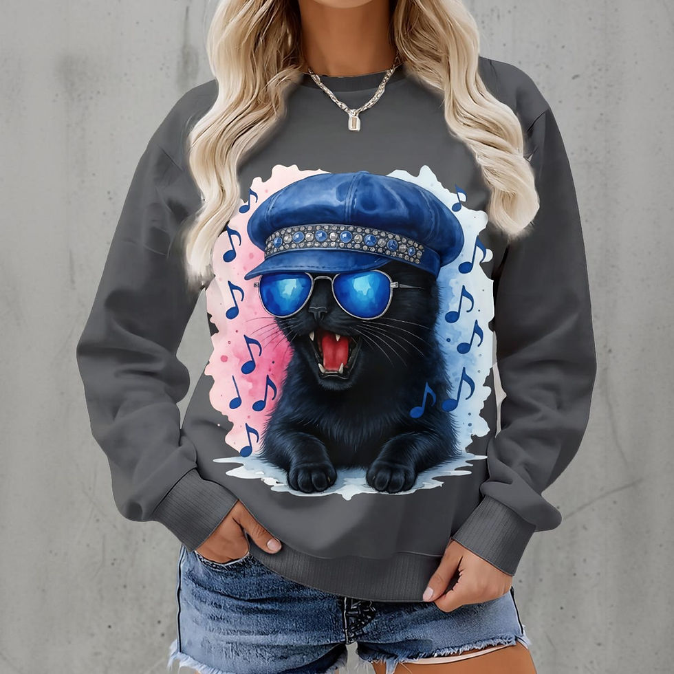 Thumbnail: Sassy Sasha Cat-Themed Women's Fleece Crew Neck Sweatshirt