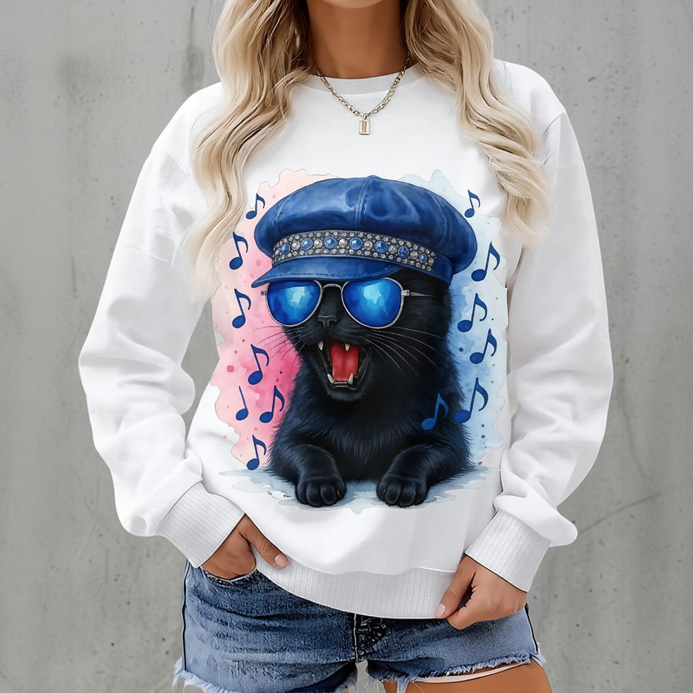 Thumbnail: Sassy Sasha Cat-Themed Women's Fleece Crew Neck Sweatshirt