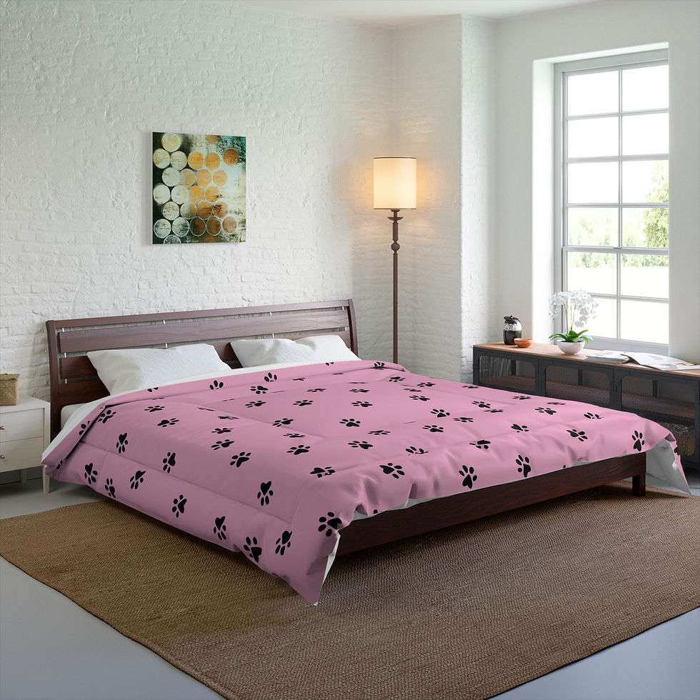 Thumbnail: Pink & Pretty Kitty Paws Quilted Comforter — Cute Cat Paw Print Comforter