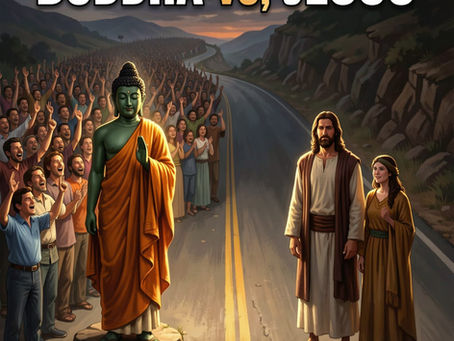 Statue of Buddha has thousands of followers on his side of the highway while Jesus Christ only has 1 on his side of the highway.
