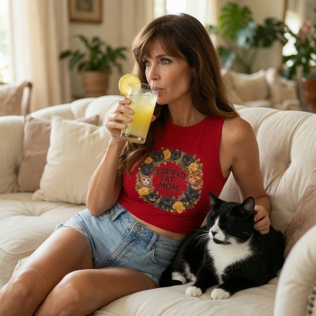 Certified Cat Mom Tank Top — Floral Cat Wreath Women's Racer
