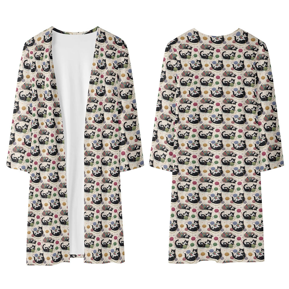 Thumbnail: Women's Long Flowy Cats with Yarn Kimono Cardigan