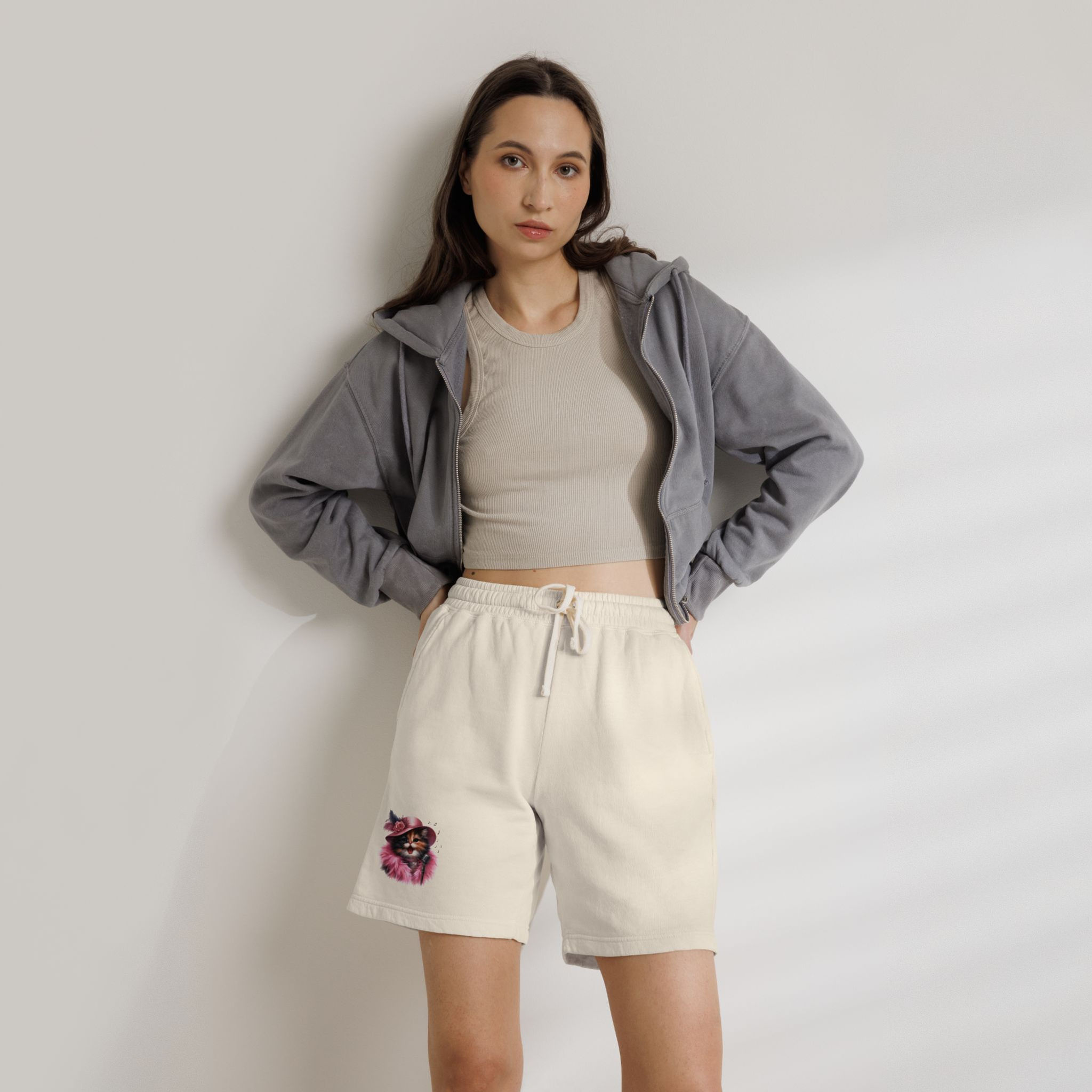 Baby Cali Cat-Themed Casual Fleece Shorts