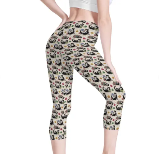 Thumbnail: Women's Cats with Yarn Workout Capri Legging Yoga Pants
