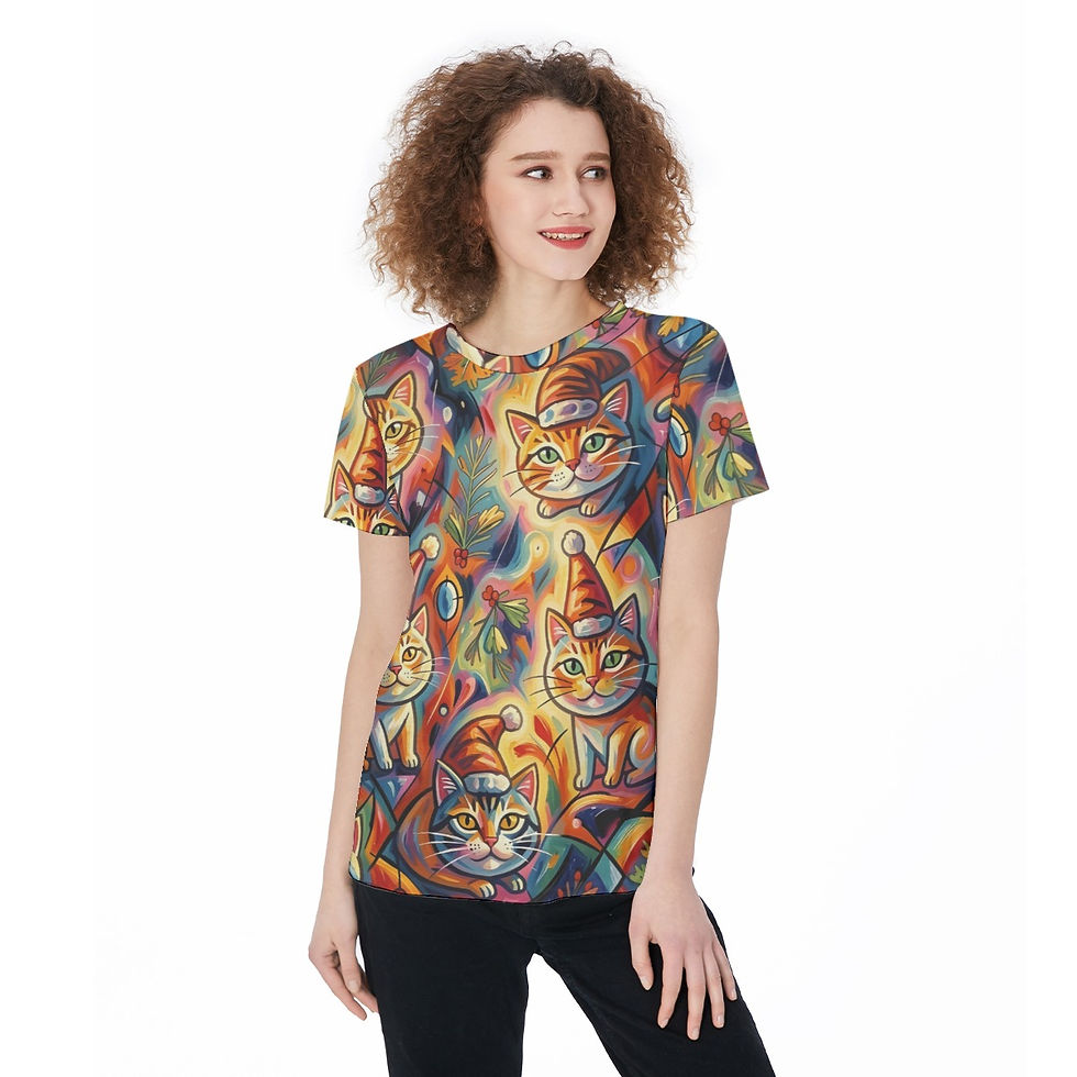 Thumbnail: Silly Cats in Santa Hats Round Neck T-Shirt