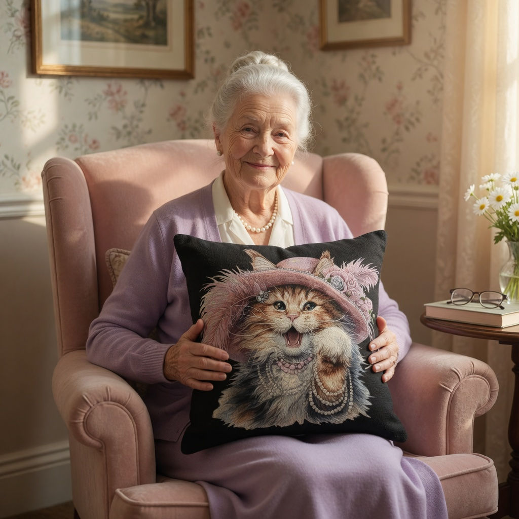 Gabby Cat-Themed Handwoven Vintage-Style Decorative Woven Cushion