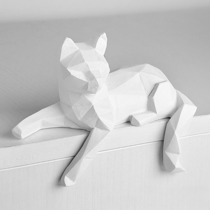 Thumbnail: 2PC Geometric Polyhedron Resin Cat Sculpture Set