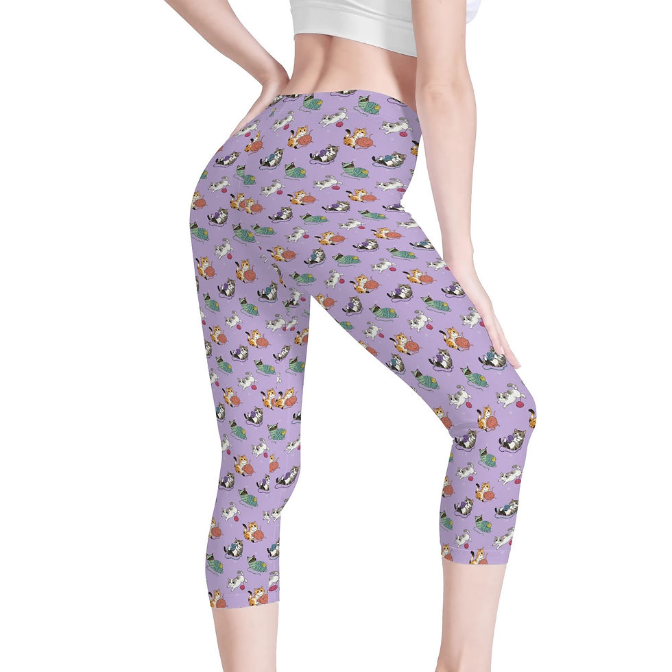 Thumbnail: Women's Cats with Yarn Workout Capri Legging Yoga Pants