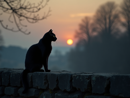 A black cat sitting in moonlight, representing the dark history and unjustified superstitions surrounding black cats