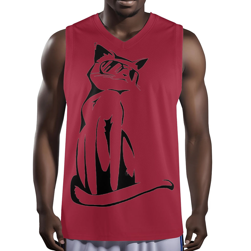 Thumbnail: Red: Men’s basketball jersey tank top in Red with cat graphic
