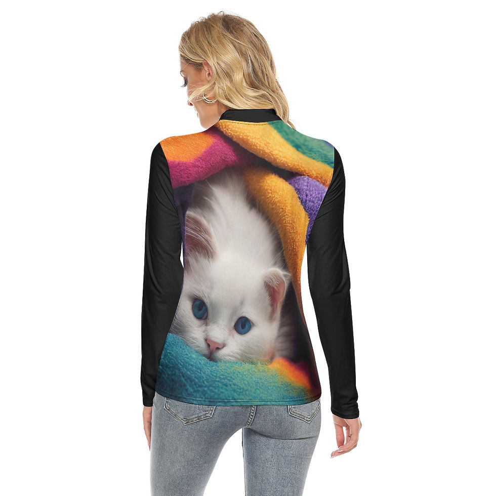 Thumbnail: Kitty Blue Eyes Women's Stretchable Turtleneck Top