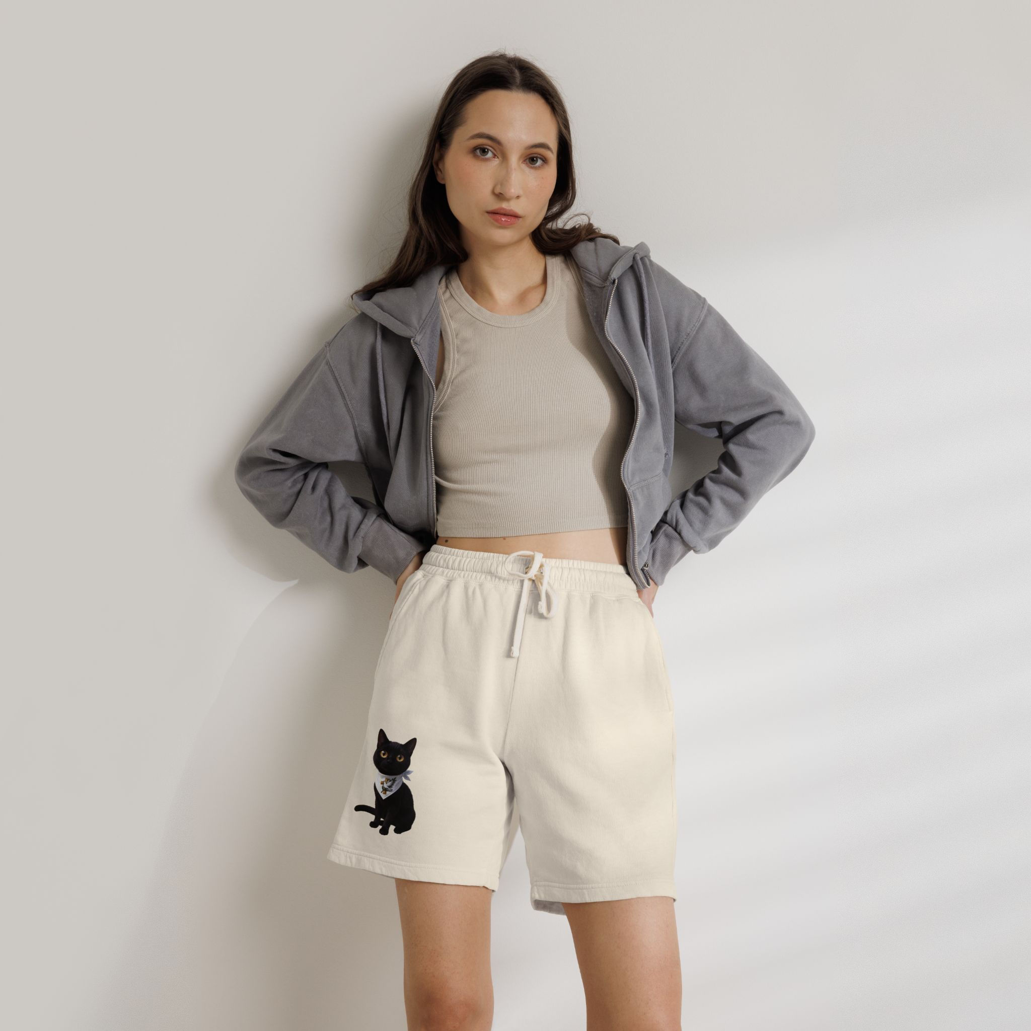 Mr. Morris Cat-Themed Casual Fleece Shorts