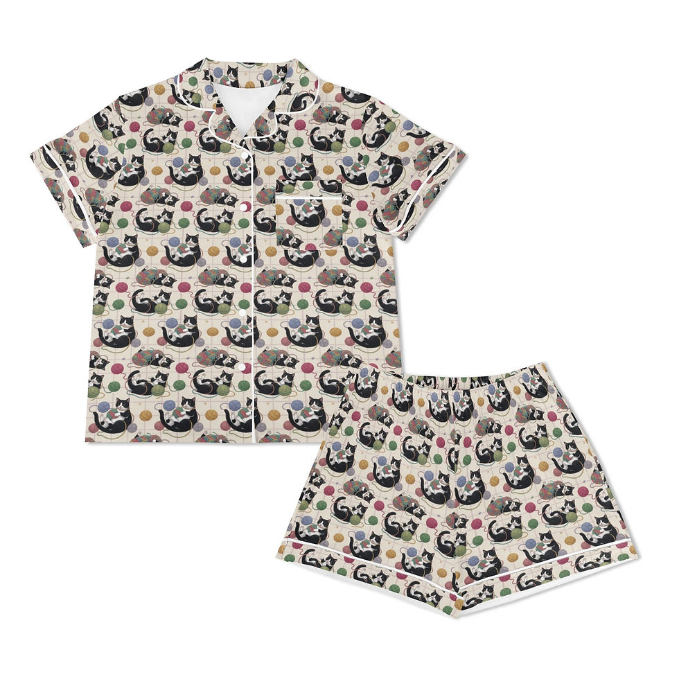 Thumbnail: Cats with Yarn and Shorts 2-Piece Pajama Set