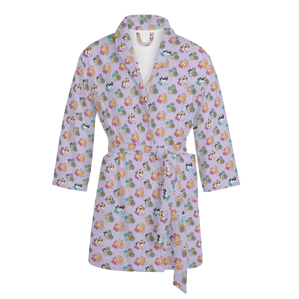 Thumbnail: Cats with Yarn Women's Short Bathrobe