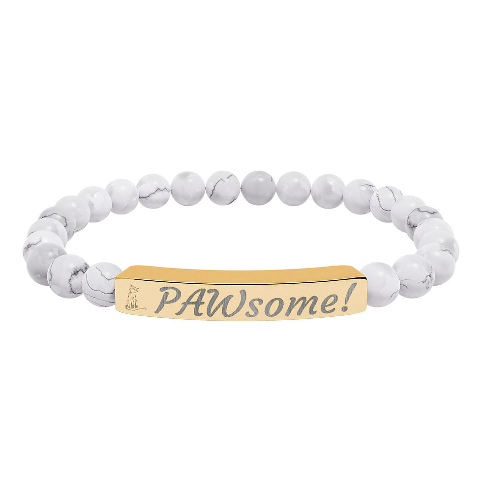 Thumbnail: Engraved 'PAWsome!' Natural Stone Stretch Bracelet