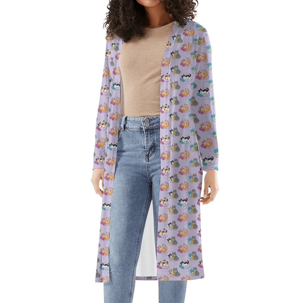 Thumbnail: Women's Long Flowy Cats with Yarn Kimono Cardigan