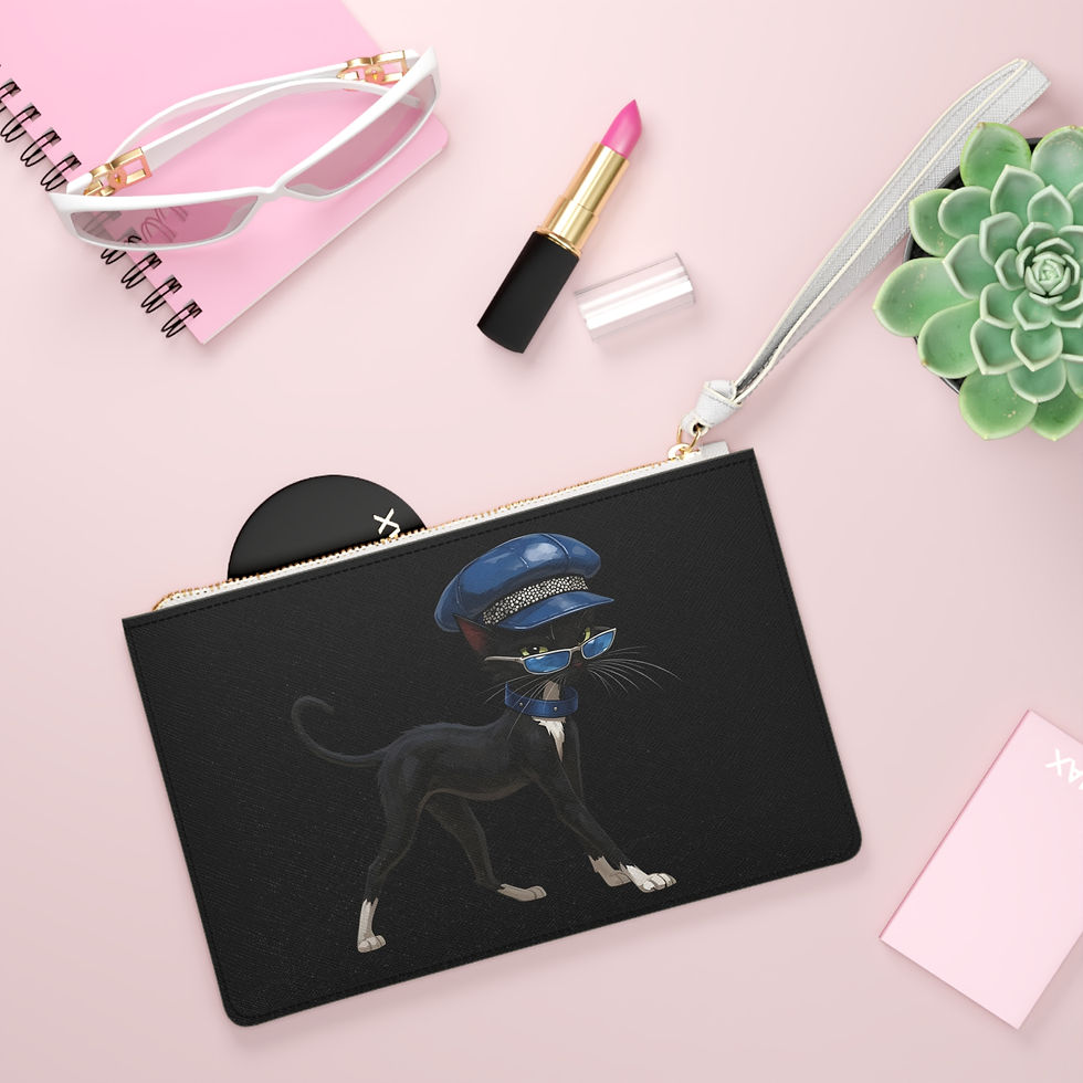 Thumbnail: Tuxedo Tux Cattytude with Blue Cabbie Hat Cat Clutch Bag
