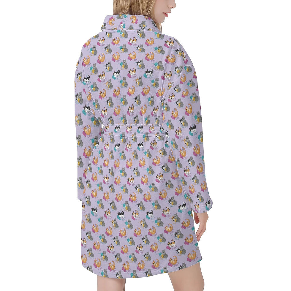 Thumbnail: Cats with Yarn Women's Short Bathrobe