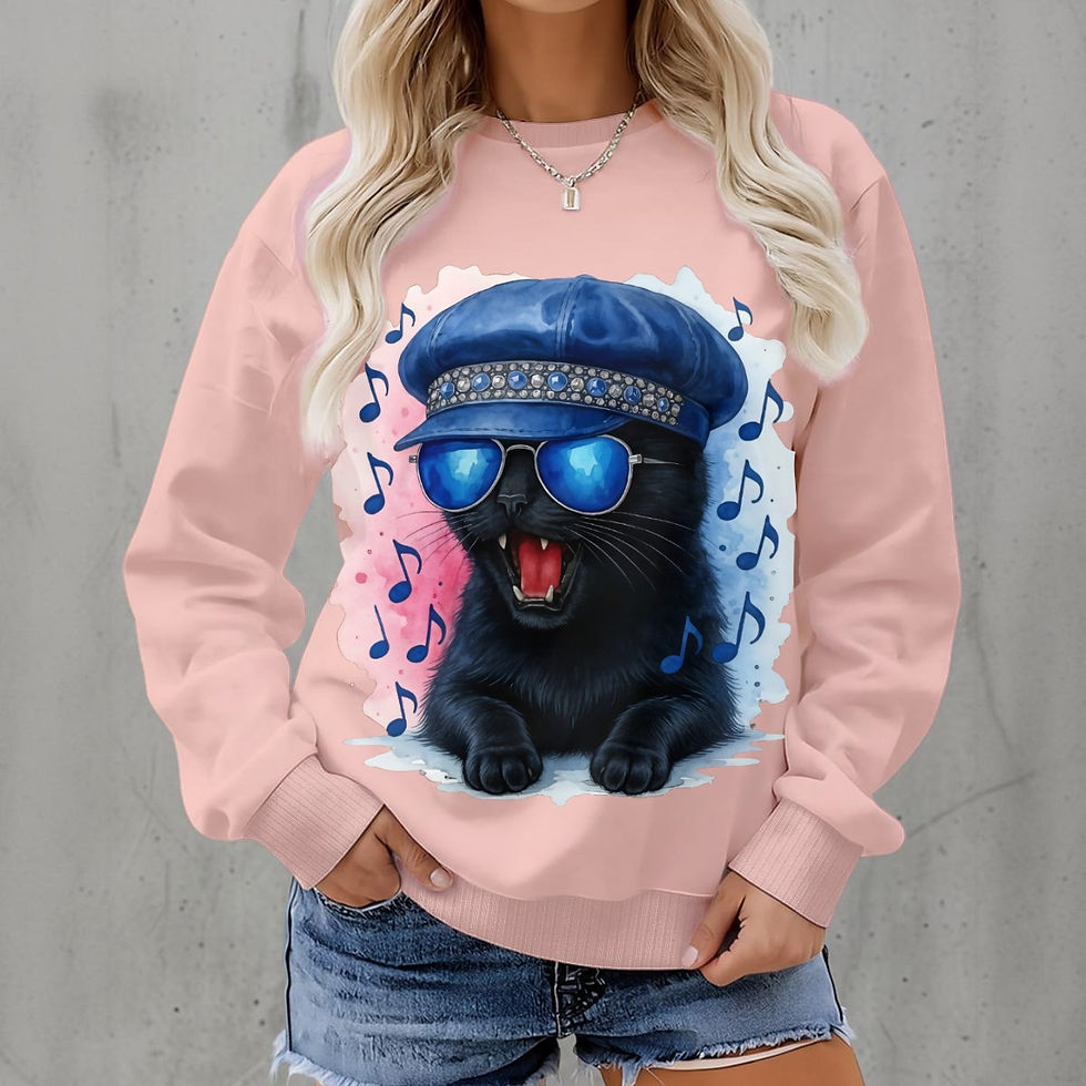 Thumbnail: Sassy Sasha Cat-Themed Women's Fleece Crew Neck Sweatshirt