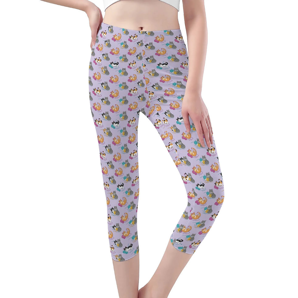 Thumbnail: Women's Cats with Yarn Workout Capri Legging Yoga Pants