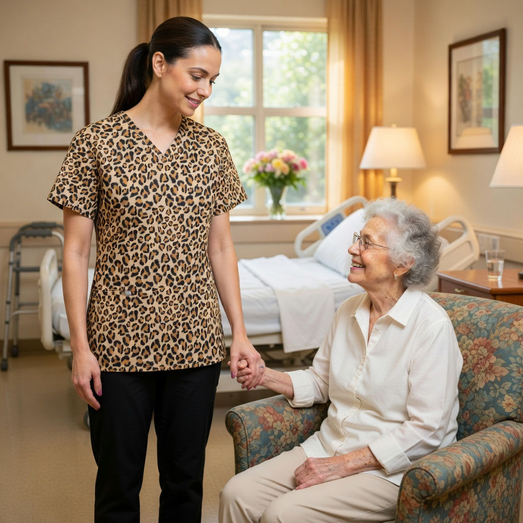 Leopard Print Medical ScrubTop