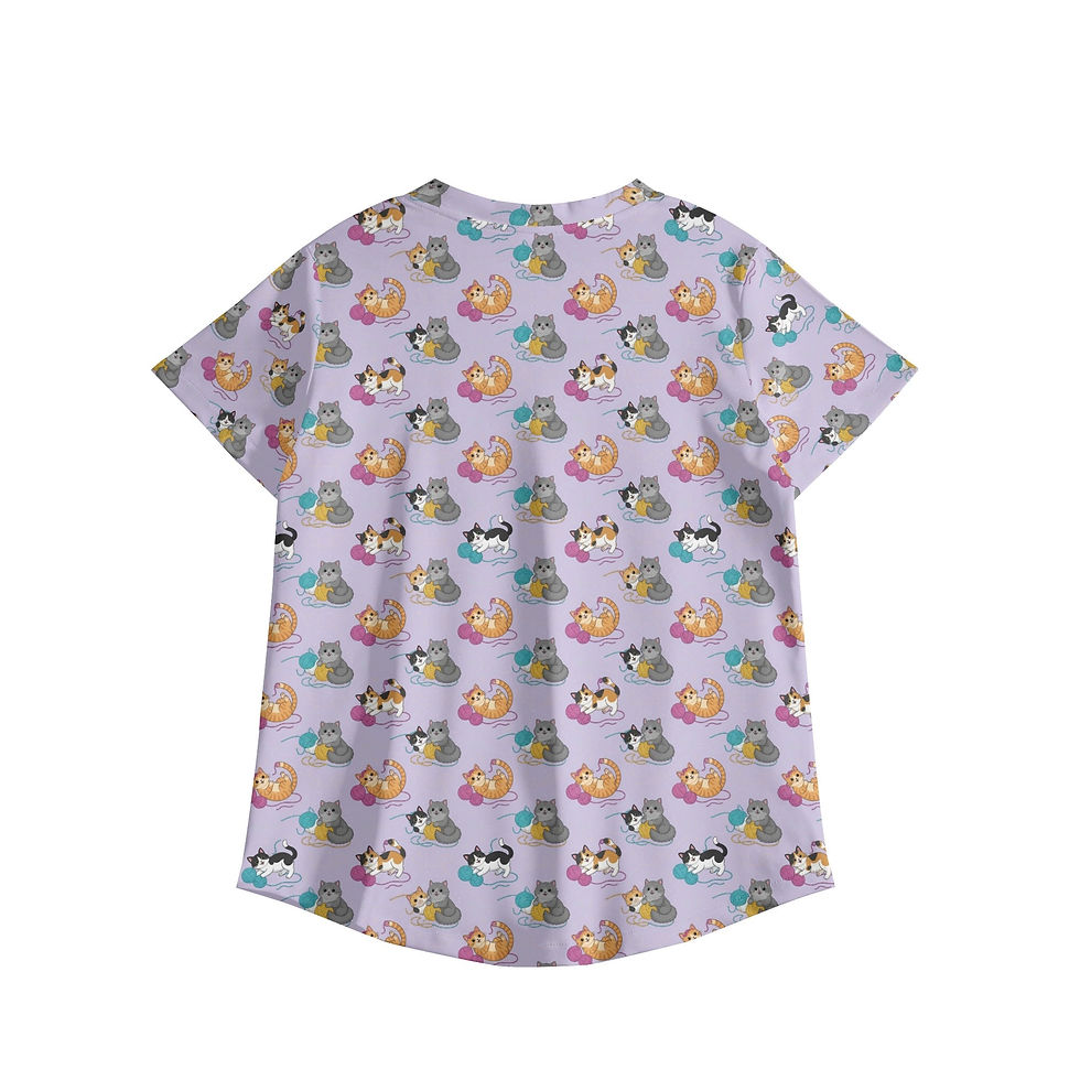 Thumbnail: Women's Cat with Yarn V Neck Workwear Scrub Top