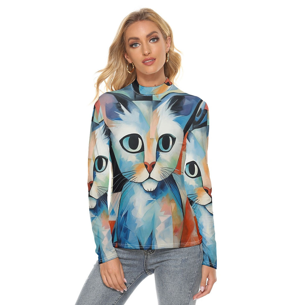 Thumbnail: Abstract Cat Women's Stretchable Turtleneck Top