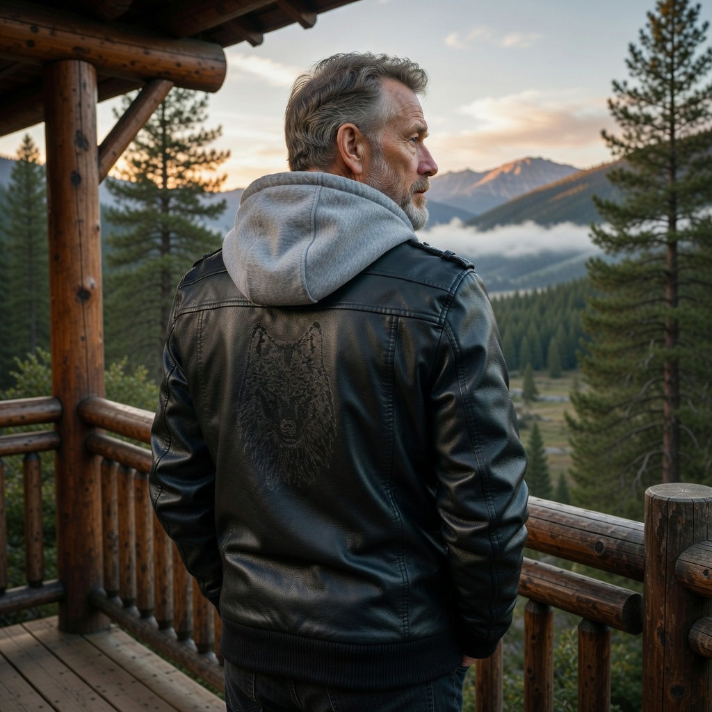 Men's Ghostly Wolf Zip PU Leather Jacket