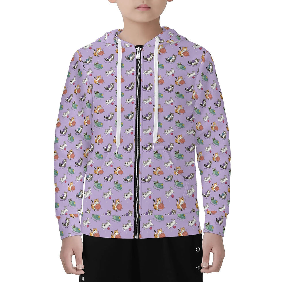 Thumbnail: Children's Cats with Yarn Zip Up Hoodie Jacket