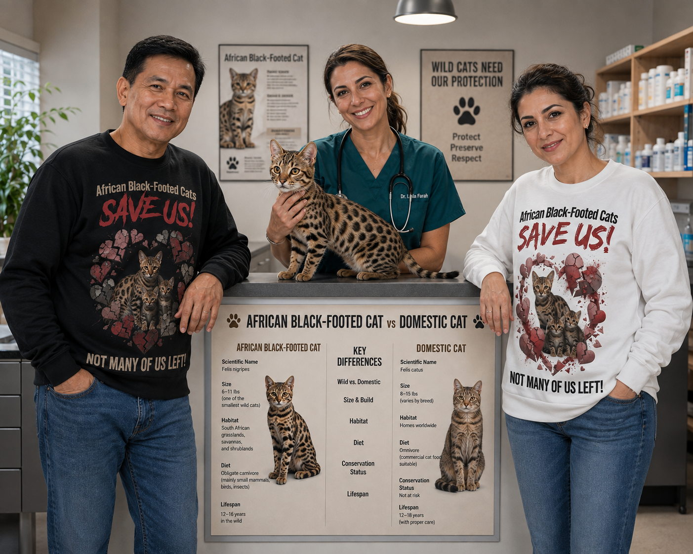 Save Us! African Black-Footed Cat Conservation Awareness Sweatshirt