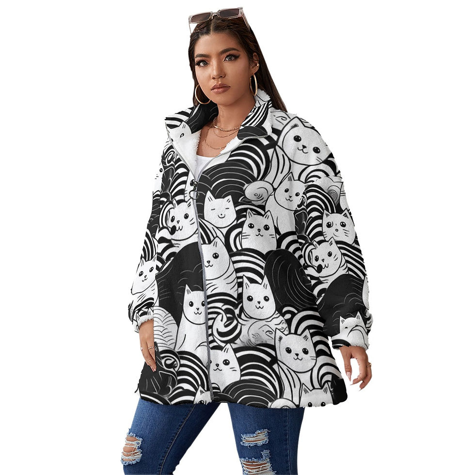 Thumbnail: Women's Cattytude Borg Fleece Stand-up Collar Jacket with Zipper Closure