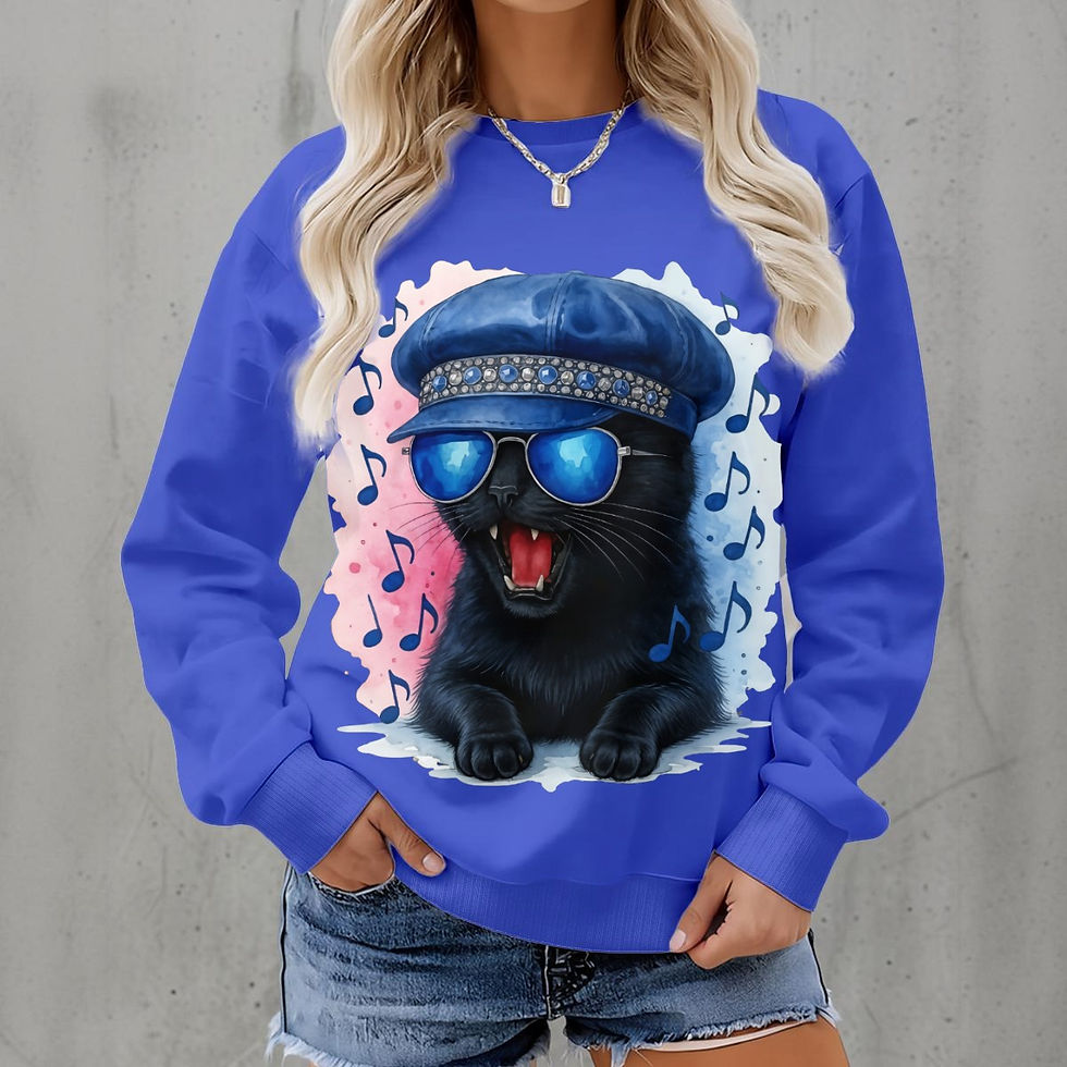 Thumbnail: Sassy Sasha Cat-Themed Women's Fleece Crew Neck Sweatshirt