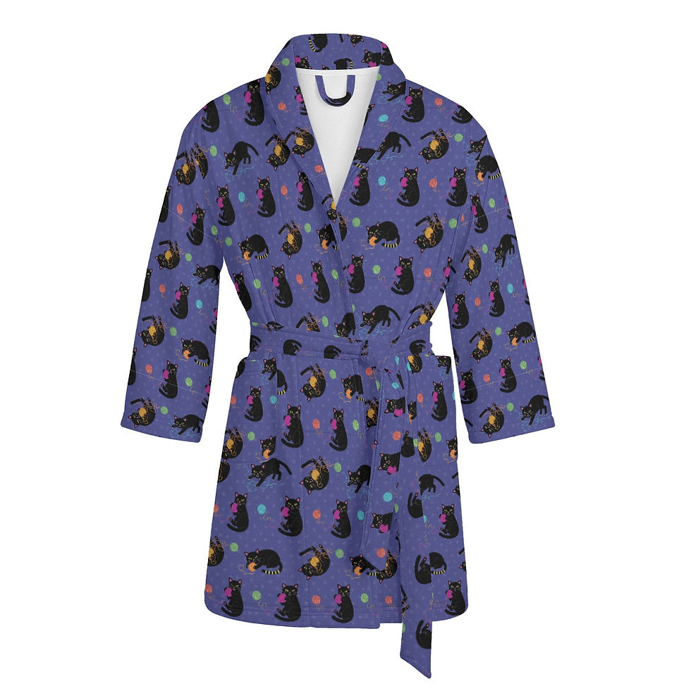 Thumbnail: Cats with Yarn Women's Short Bathrobe
