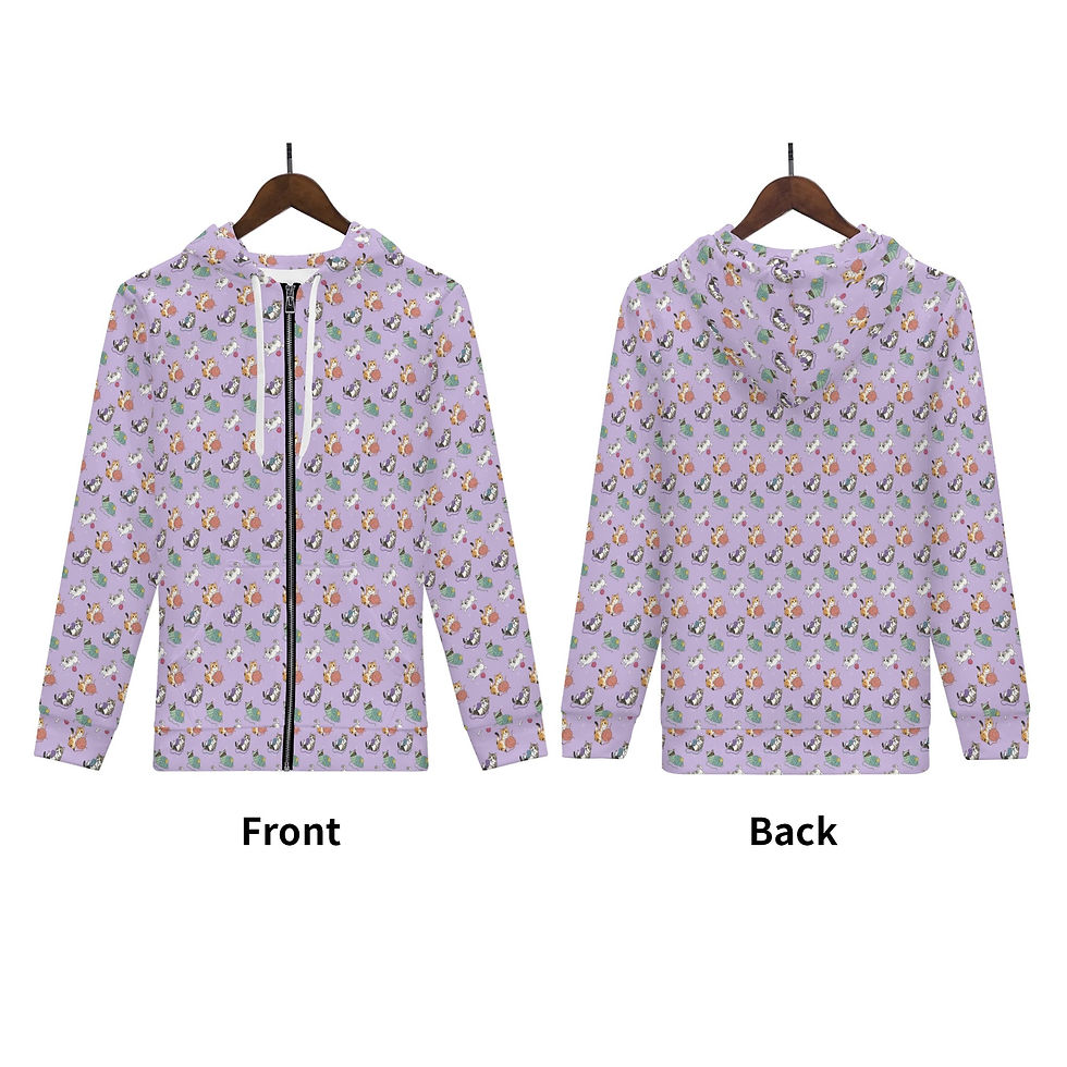 Thumbnail: Women's Cats with Yarn Zip Up Hoodie Jacket