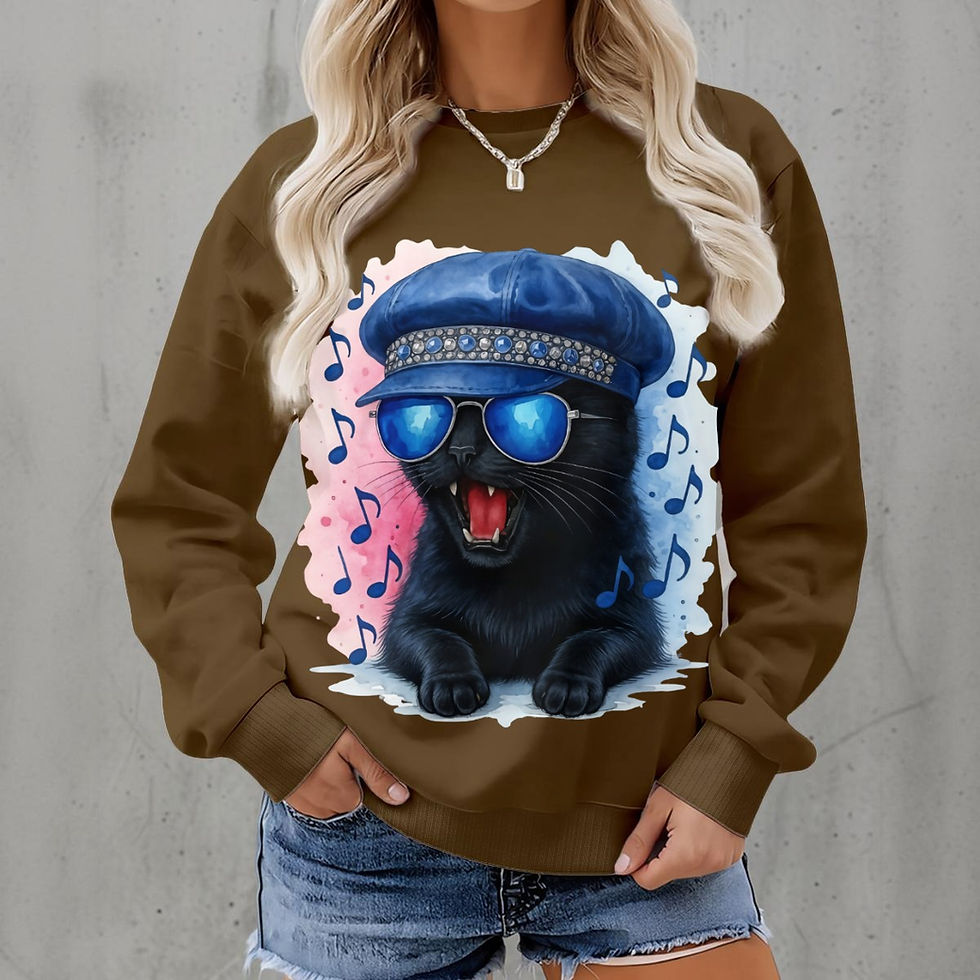 Thumbnail: Sassy Sasha Cat-Themed Women's Fleece Crew Neck Sweatshirt