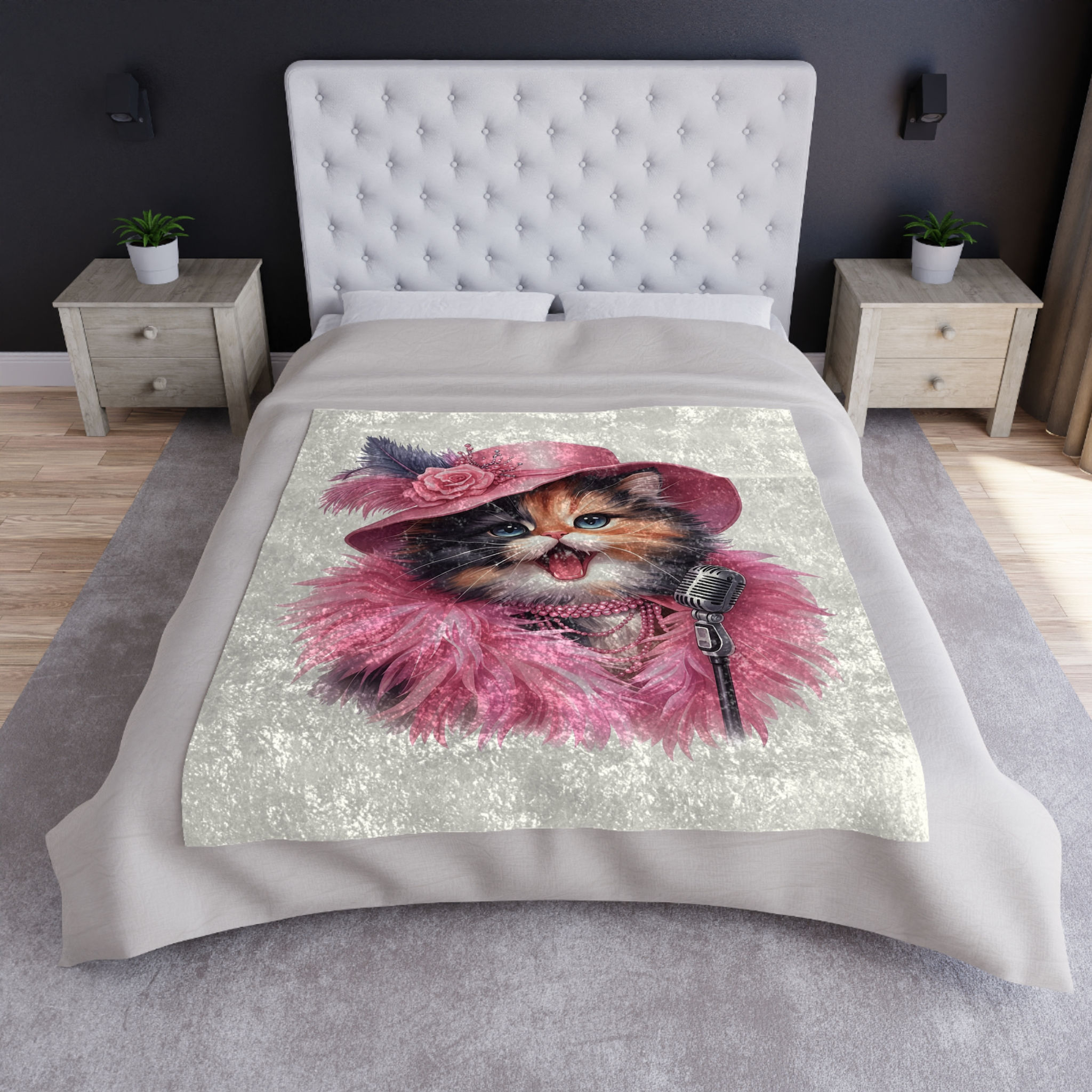 Baby Cali Crushed Velvet Blanket - Cute Cat Cozy Throw