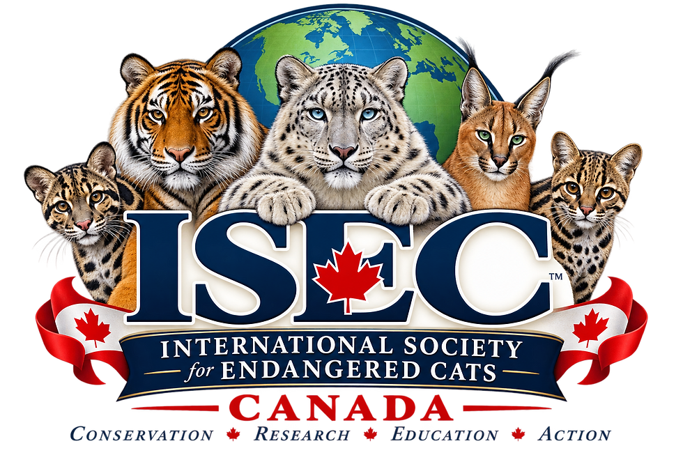 ISEC Canada logo for International Society for Endangered Cats, with tiger, snow leopard, lynx and globe