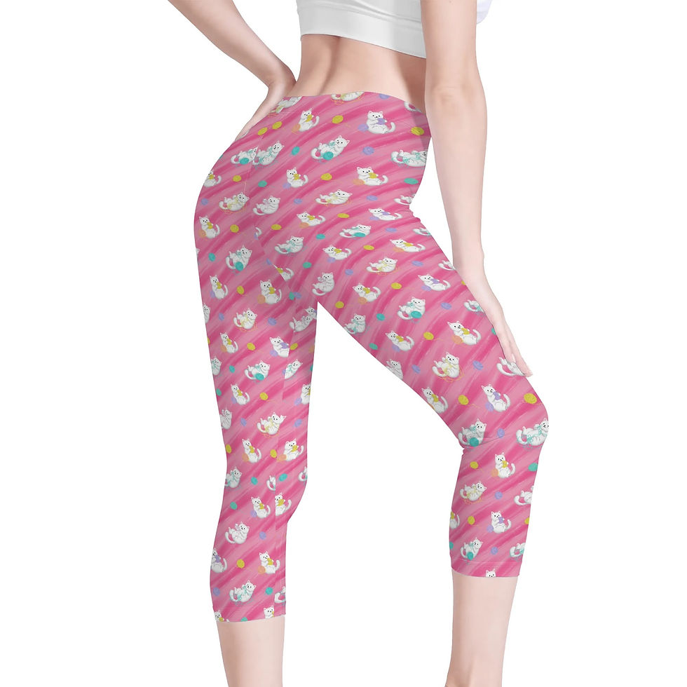Thumbnail: Women's Cats with Yarn Workout Capri Legging Yoga Pants