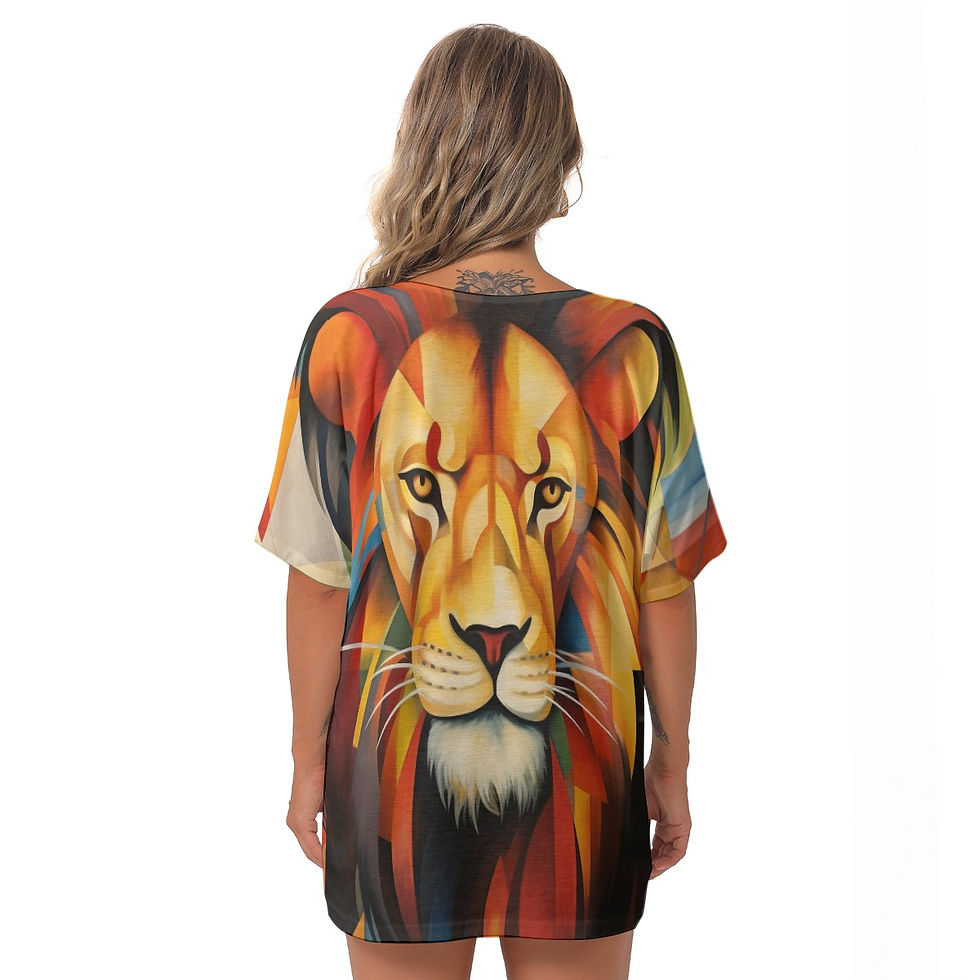 Thumbnail: Women's I Am Lion-Themed Bat Sleeves V-Neck Blouse