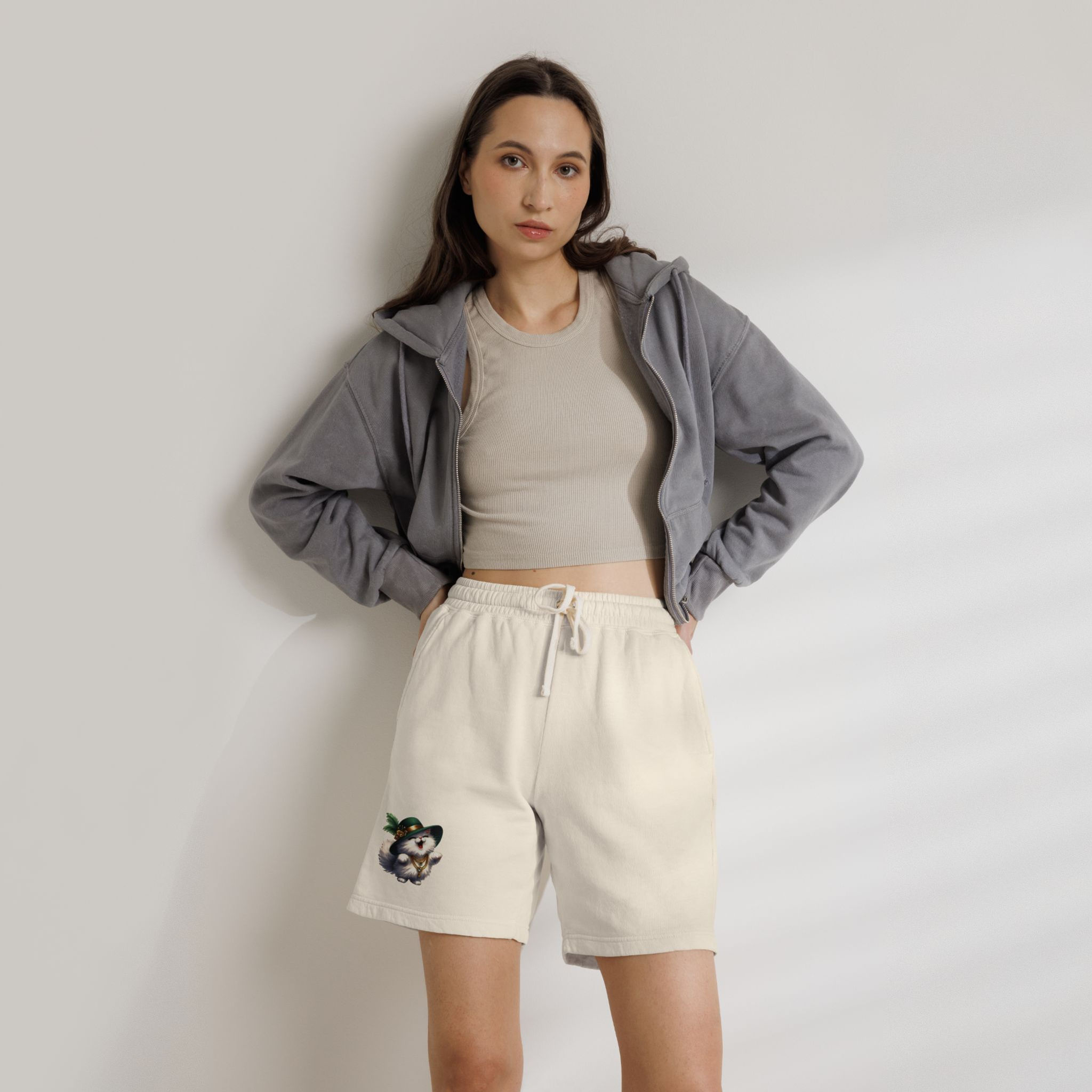 Charming Cat-Themed Casual Fleece Shorts